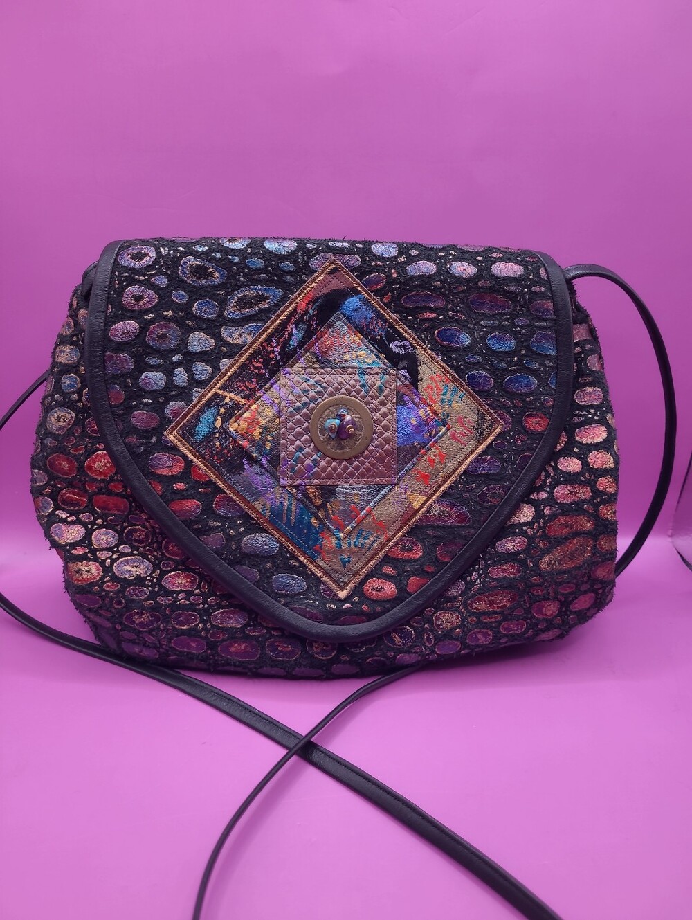 Vintage Pat Smiley Collection Suede Crossbody Bag Multicolor
